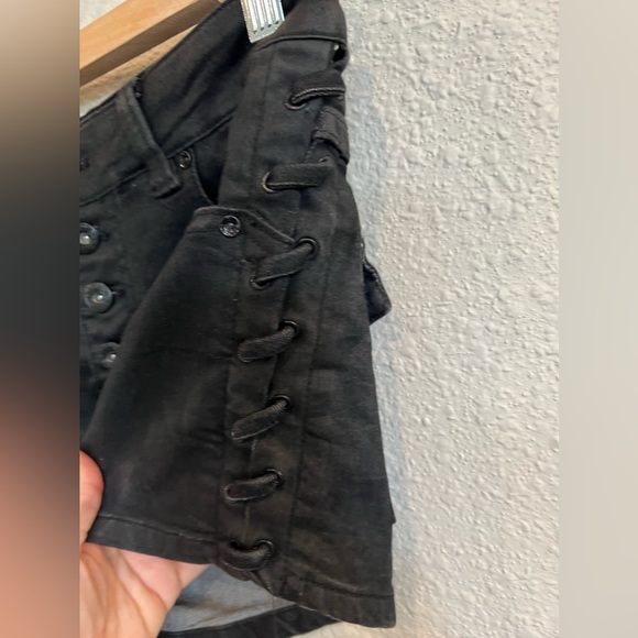 Free People Lone Ranger Black Denim Jean Shorts Lace Up Size 27 - Picture 6 of 11